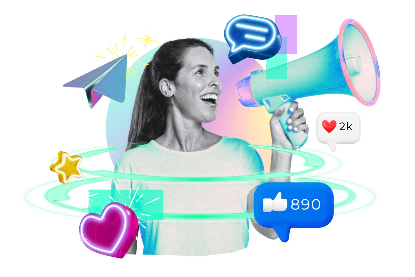 woman png holding megaphone digital marketing remix transparent background scaled